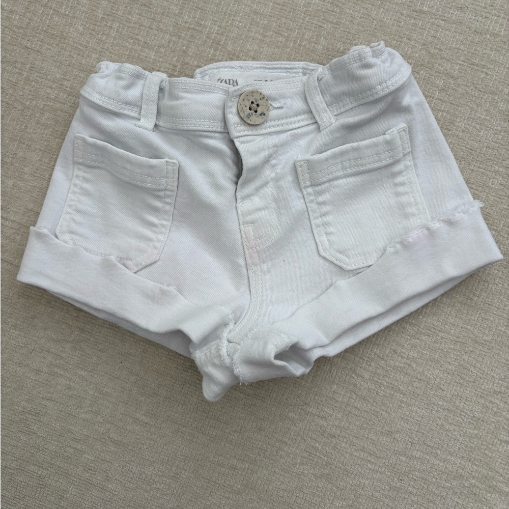 Toddlers ZARA Jeans 2-3 Years Unisex White Stretch Denim Shorts adjustable waist